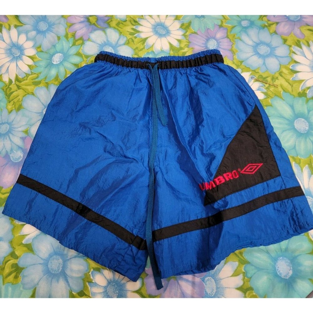 Vintage 90s Umbro Blue Nylon Soccer Windbreaker Shorts YM Youth Medium Made USA